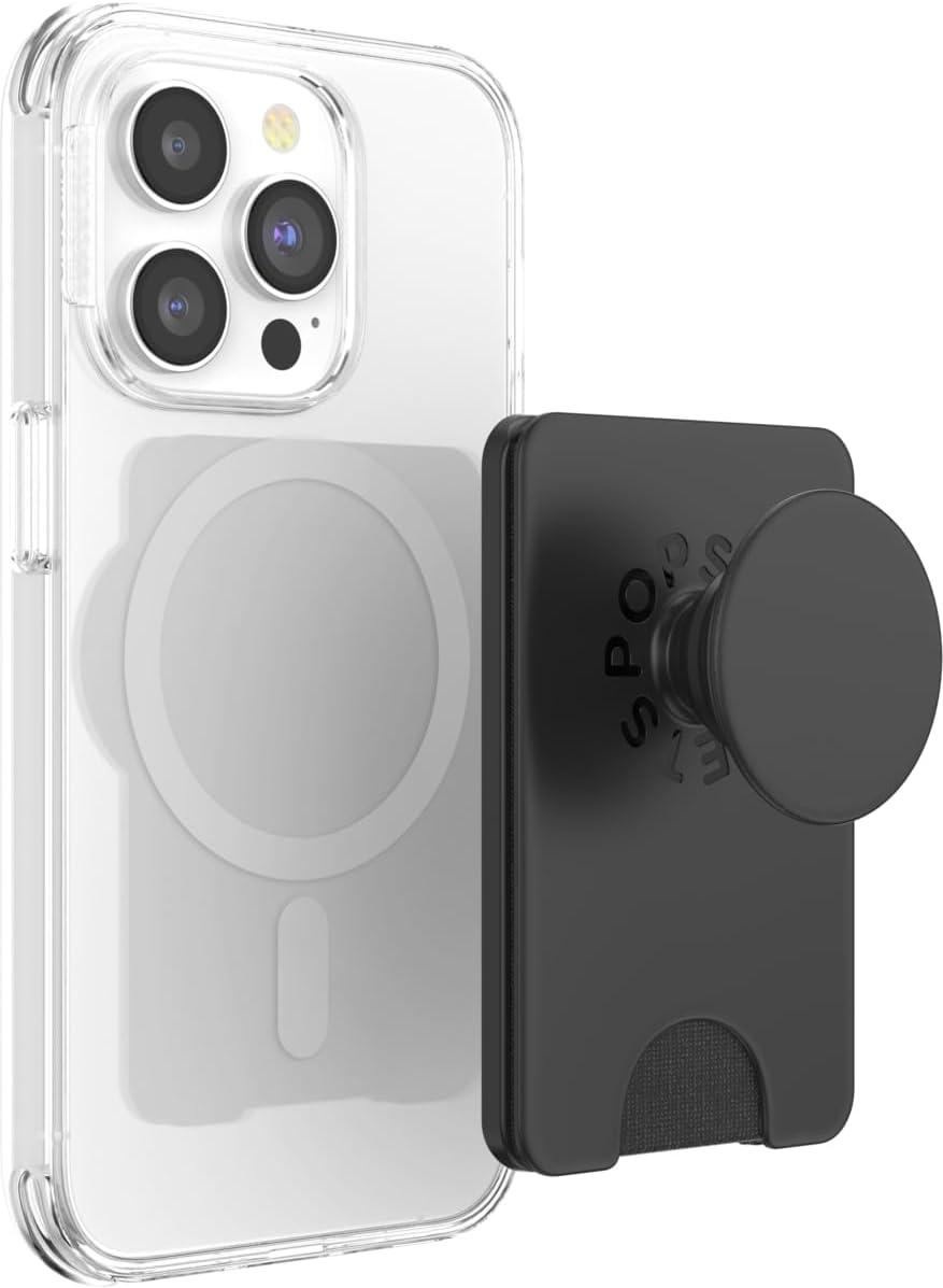 PopSockets Phone Wallet for MagSafe, Phone Card Holder with Grip, Black - Black