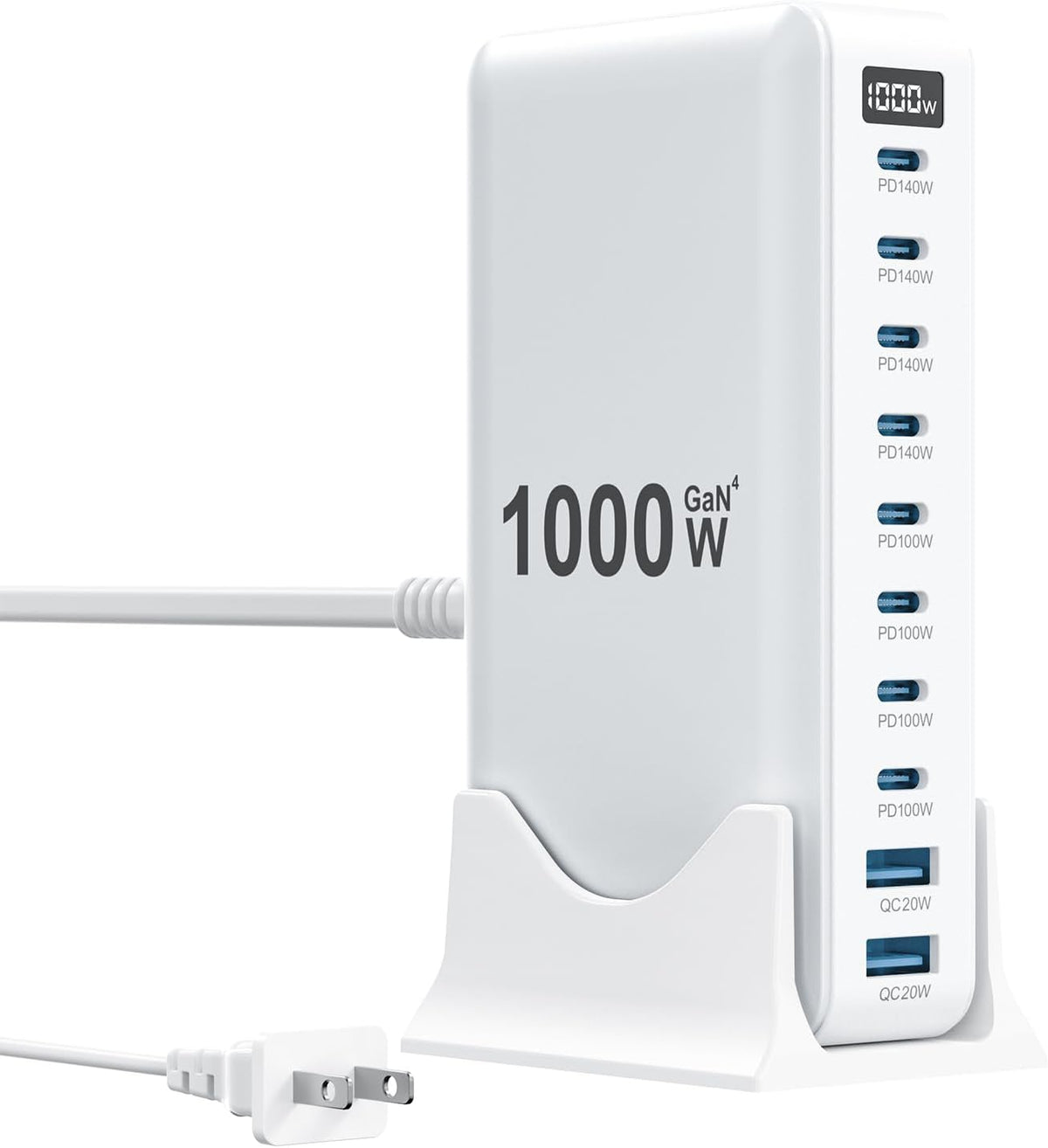 1000W USB C Charger Block,10-Port USB C GaN Multiple Port Charging Station
