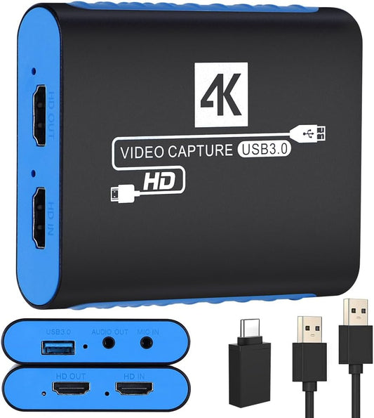 USB Capture Card for Streaming, YUY2 1080P 60FPS for Switch/PS5/Xbox/DSLR | 4K HDMI Pass-Through, 3.5mm Mic-in, Plug & Play No Drivers, for OBS Twitch YouTube, Windows/Mac Compatible