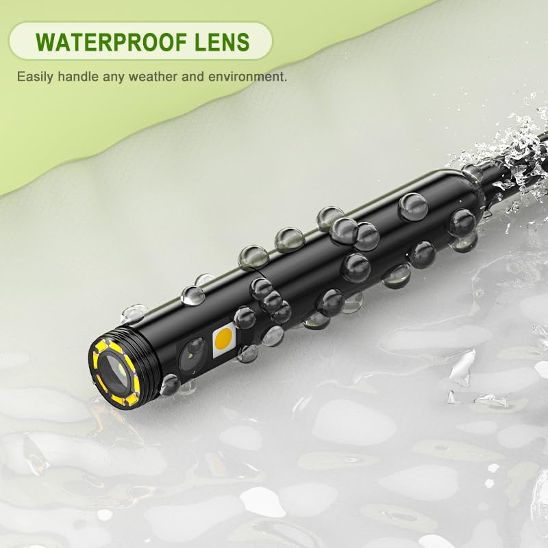 Dual Lens Borescope with Light, 1080P Industrial Endoscope Inspection Camera, 7.9mm IP67 Waterproof, Sewer Camera with 4.3" IPS Screen,8 LED Lights,16.5FT Semi-Rigid Cable.