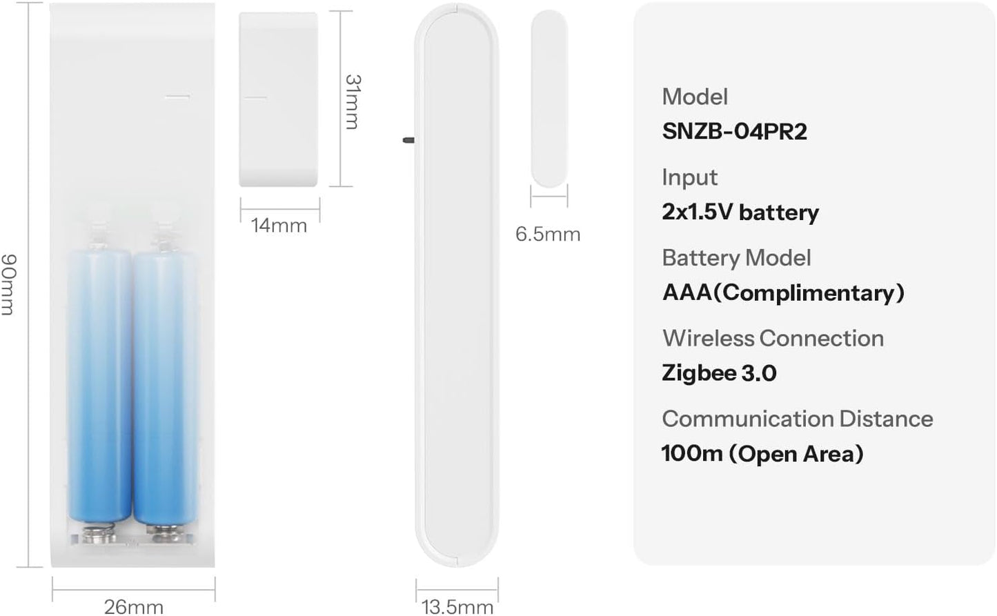 SONOFF SenseGuard DW Gen2 SNZB-04PR2 Zigbee Door Window Contact Sensor, Open/Close Monitoring, Tamper Proof, Phone Alert, Home Security Alarm, Works with Alexa, Home Assistant & SmartThings, 4-Pack