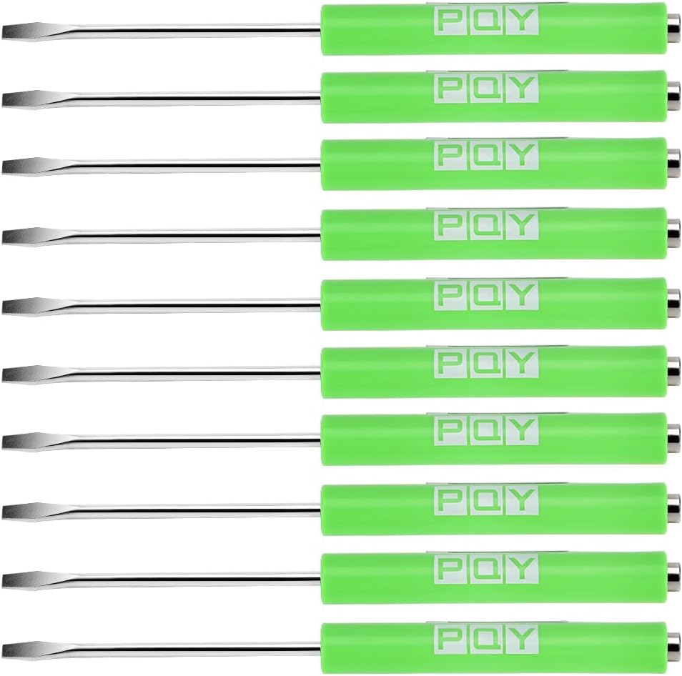 10Pcs Mini Pocket Screwdriver with Clip Magnetic Slotted Small Screw Drivers with Flat Head for Mechanical, Electrician (green)