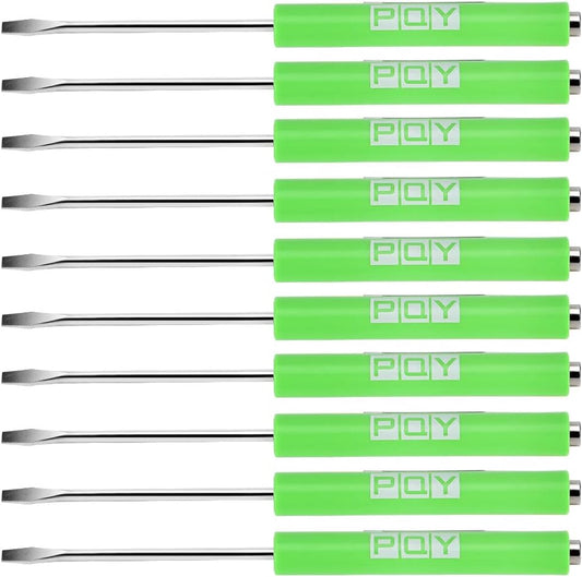 10Pcs Mini Pocket Screwdriver with Clip Magnetic Slotted Small Screw Drivers with Flat Head for Mechanical, Electrician (green)
