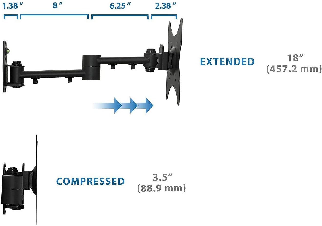 Mount-It! Full Motion TV Wall Mount Bracket for 13-42” Screens – 18" Articulating Arm, Quick Release Plate, Tilt Swivel Rotate, Anti-Theft Lock, Single Stud Install, Supports 44 lbs, VESA 75–200