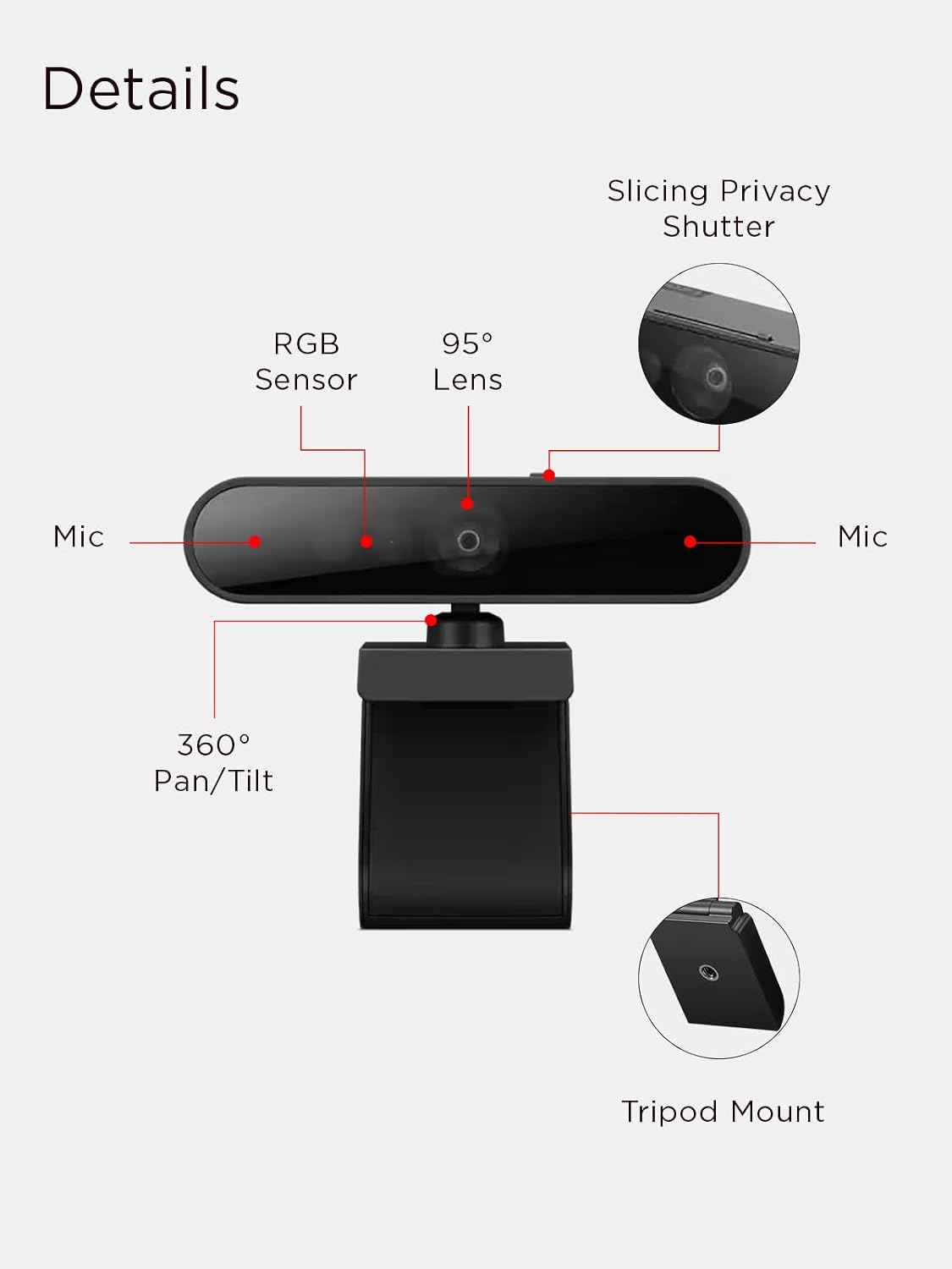 Lenovo Performance FHD 1080p Webcam USB-C,Log-on with Windows Hello, Dual Microphones, 95 Degree Lens and 4X Digital Zoom, Sliding Privacy Shutter, Black