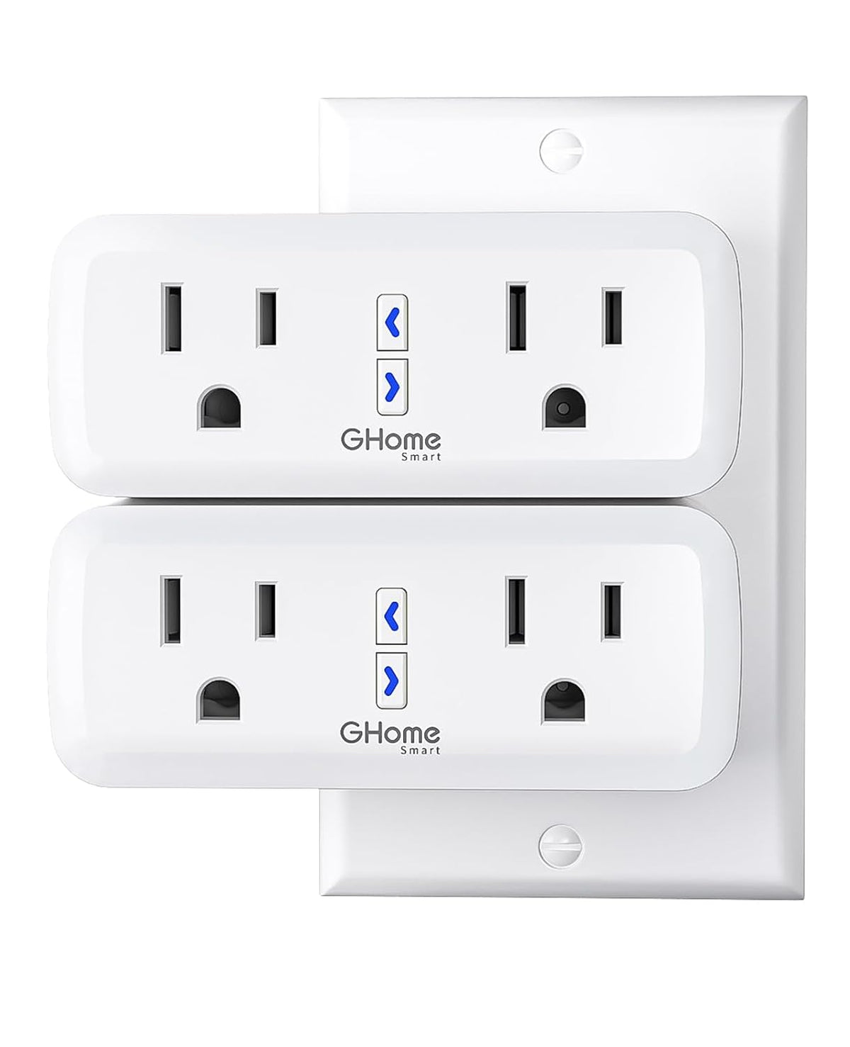 Dual Smart Plug 15A, GHome Smart Plugs Work with Alexa and Google Home, 2-in-1 Compact Smart Outlet Timer with APP Remote Control, 2.4GHz Wi-Fi Only, No Hub Required, FCC Listed, 2 Pack