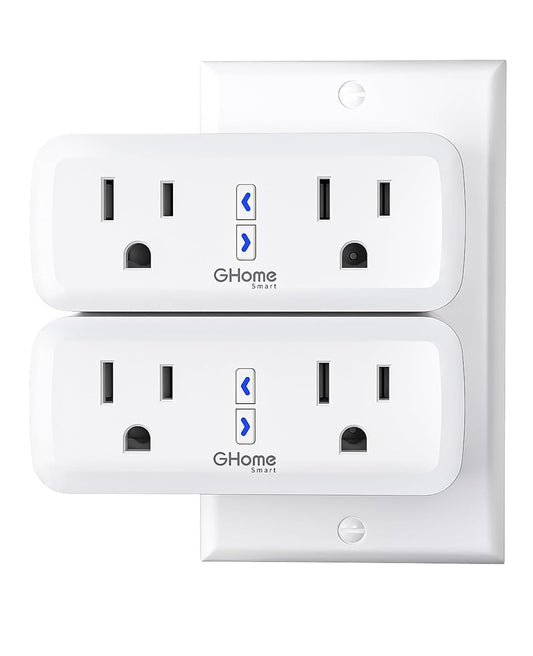 Dual Smart Plug 15A, GHome Smart Plugs Work with Alexa and Google Home, 2-in-1 Compact Smart Outlet Timer with APP Remote Control, 2.4GHz Wi-Fi Only, No Hub Required, FCC Listed, 2 Pack