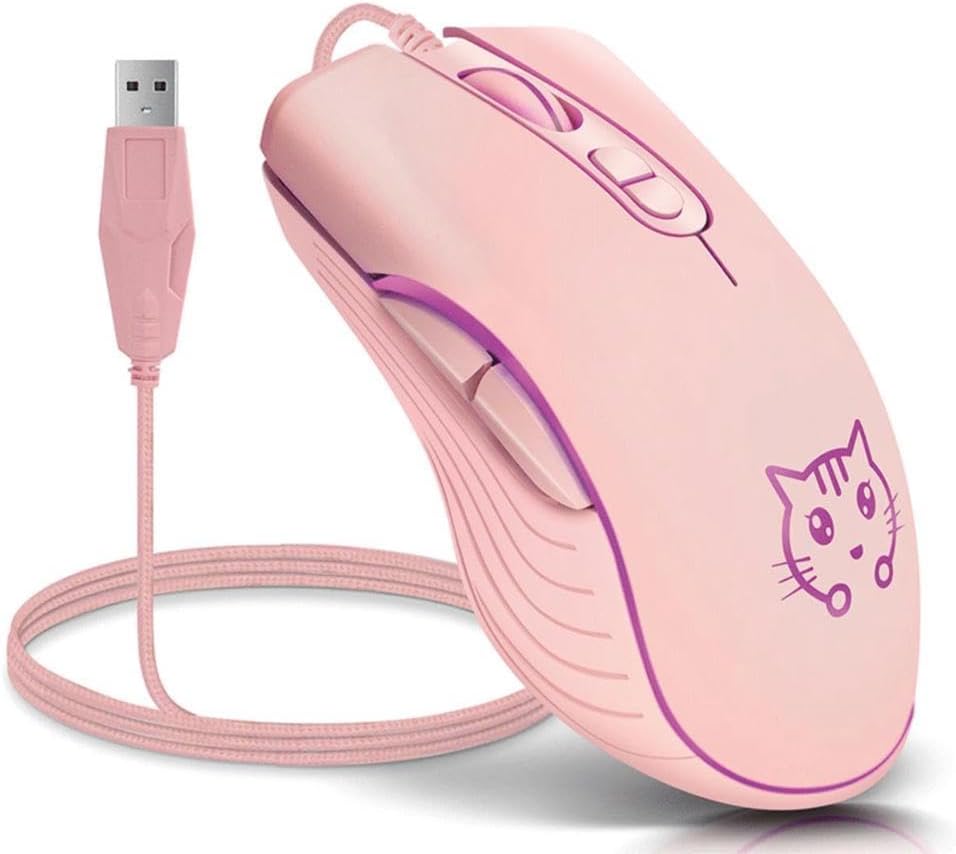 Gaming Wired USB Mouse, 2400DPI 4 Adjustable Levels, Ergonomic Slient Mouse for PC/Desktop/Laptop - Pink Cat