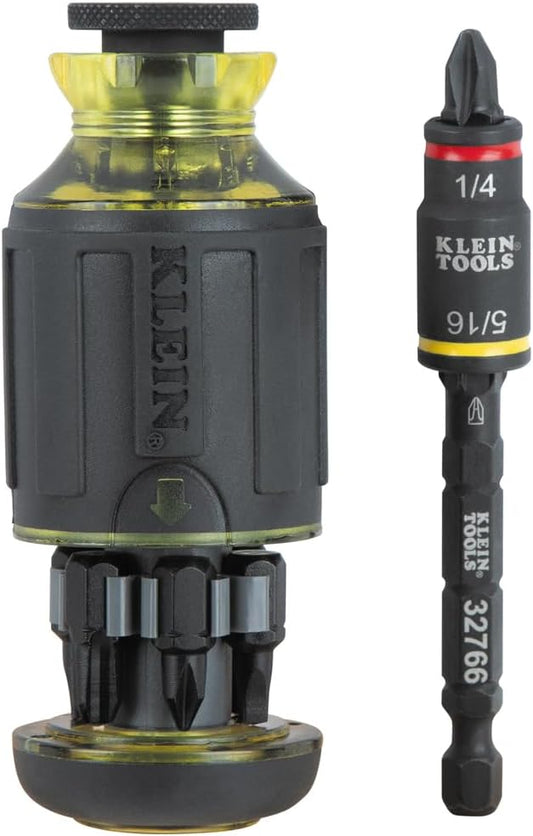 Klein Tools 32308F Impact Driver Set, 10-in-1 Stubby Screwdriver Driver Set, Hex Flip Socket, 7 Bits, 1/4-Inch Bit Holding Feature, 10-Piece