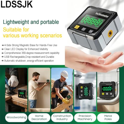 Digital Laser Protractor Angle Finder inclinometer, 4×90° High Accuracy Measuring Tool with Large Display, 4-Side Magnetic Angle Gauge Woodworking Tools for Table Saw Construction