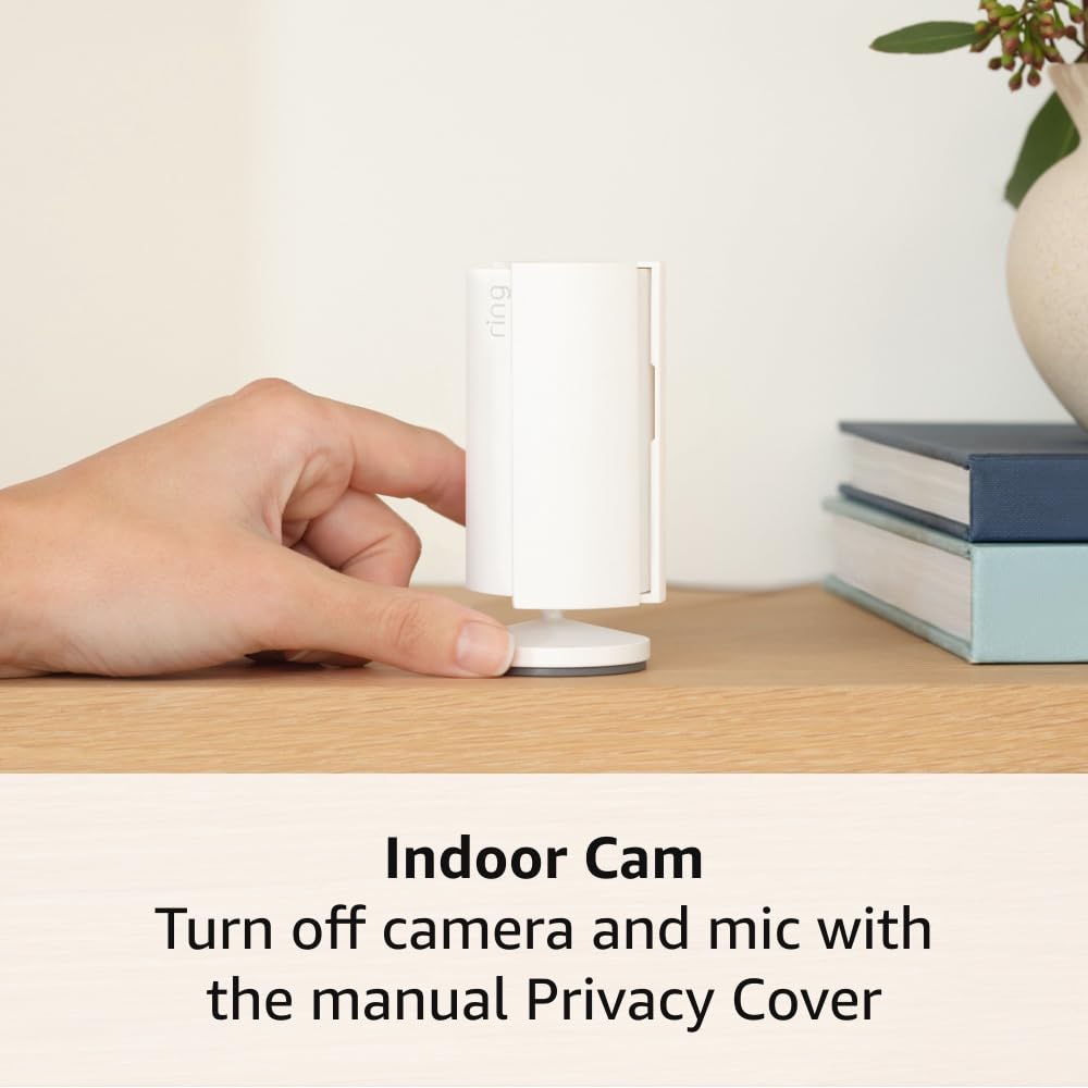 Ring Outdoor Cam Plus, Battery, White with Ring Indoor Cam (2nd Gen), White