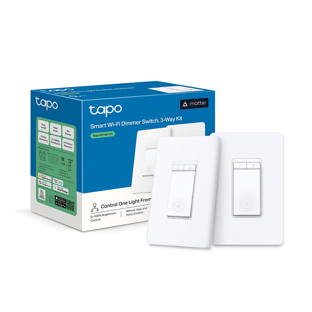 Tapo Matter Smart 3-Way Dimmer Switch Kit, S515D KIT | Energy Monitoring, Neutral Wire Required, Works with Alexa/Siri/Google Home/SmartThings, UL Certified, 2.4GHz Wi-Fi