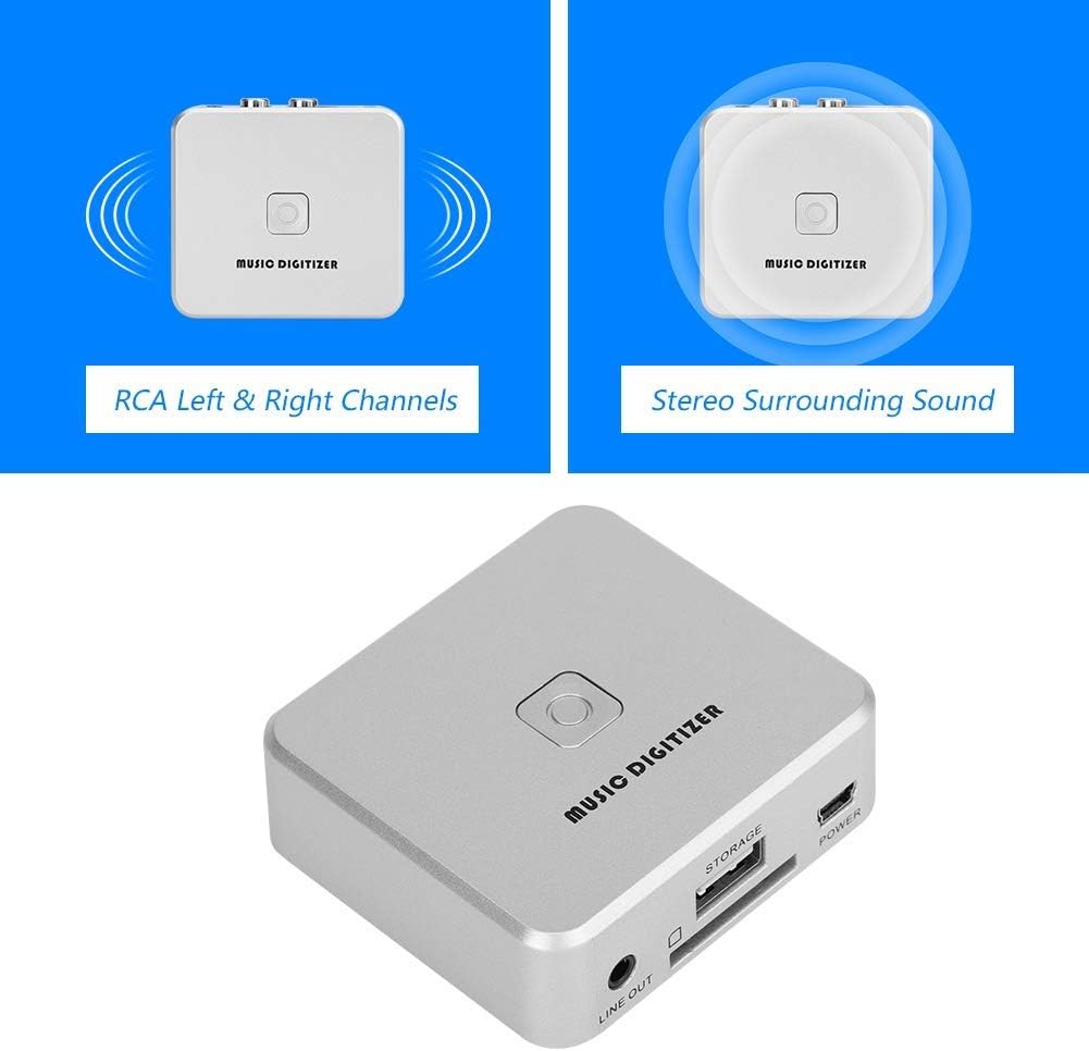 Audio Capture Recorder, Audio Capture Box 128Kbps Music Digitizer CD Recorder with 3.5mm & Line Input Supports Secure Digital Memory Card & USB Flash Drive