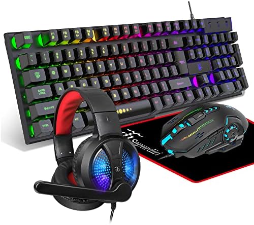 DGG Gaming Keyboard and Mouse, Headphones, Mouse pad Combo for PC Gamers | RGB Backlight Gaming Keyboard and Mouse Bundle with Headset, All in One for Xbox and PS4 Users