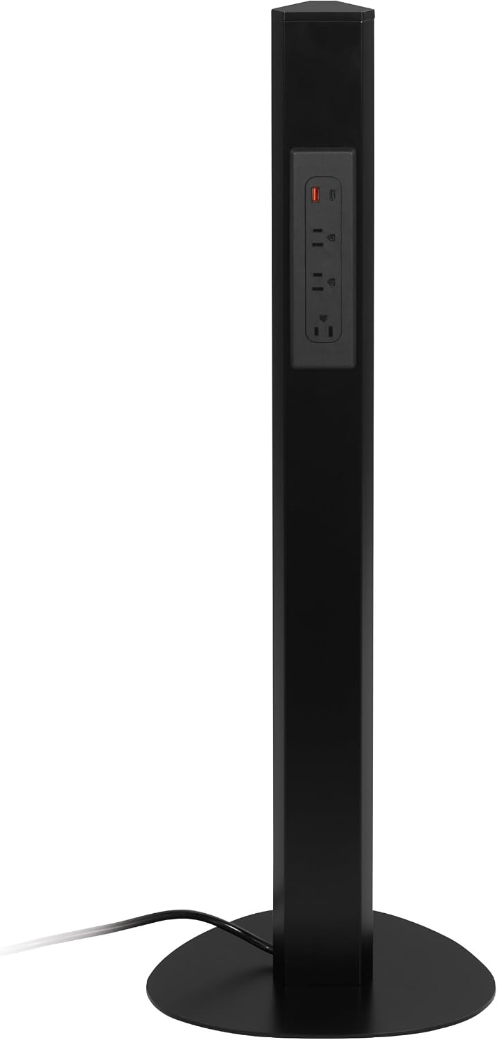 Office Star Power Anywhere Freestanding Charging Station, USB Type-A and C, and 3 A/C Outlets, Black
