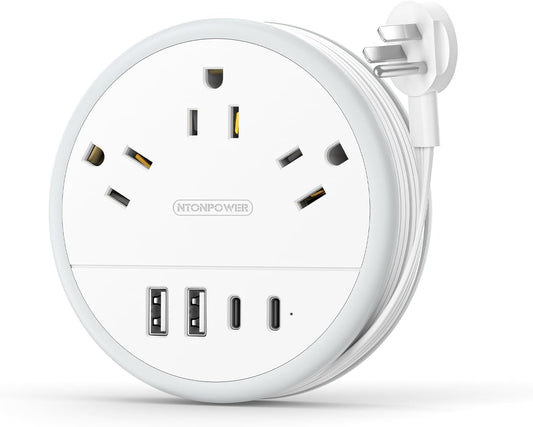 NTONPOWER Travel Power Strip, Travel Essentials, Cruise Essentials 2026 | Cruise Approved Power Strip, 3 Outlets 4 USB Ports(2 USB C), 4FT Wrapped Around Cord, Beach Vacation Essentials, Travel Gift