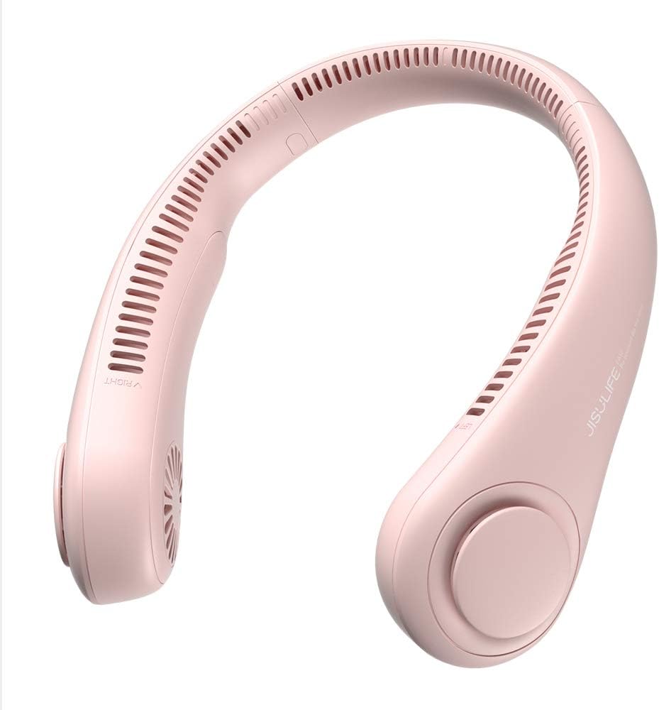 JISULIFE Portable Neck Fan, Hands-Free Bladeless, 5 Speeds, 4000 mAh | Battery Operated Wearable Personal Fan, Twistable, Rechargeable Travel Essentials, Gifts for Women Men-Pink