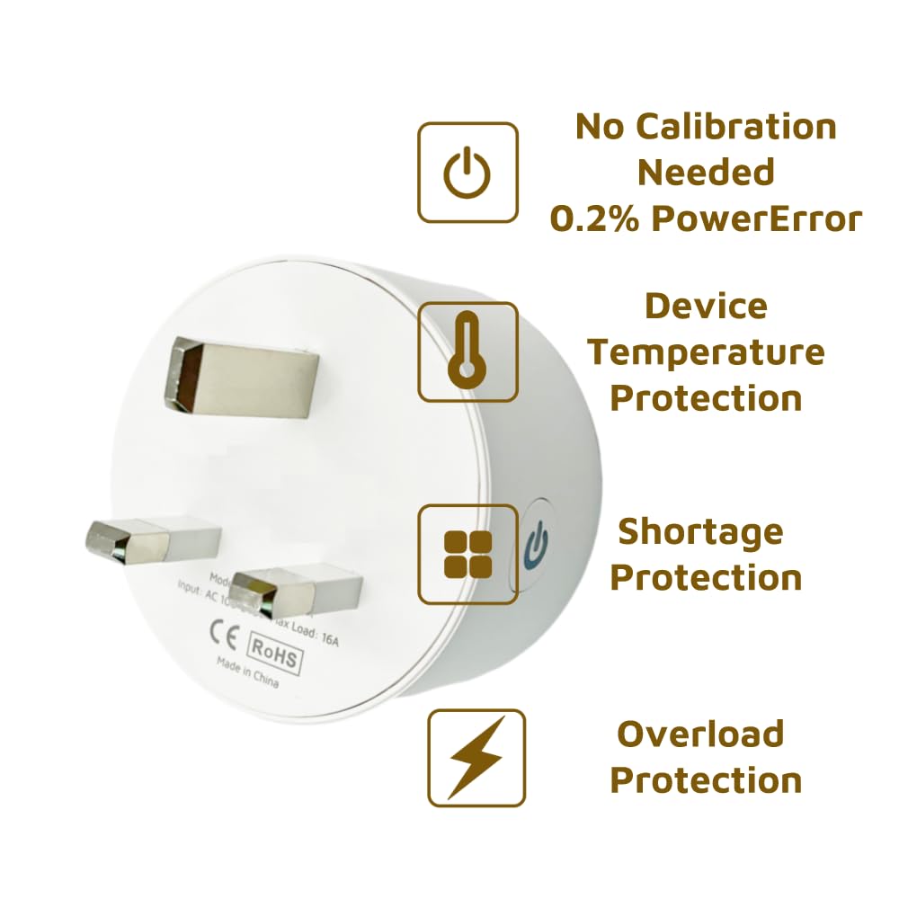 WiFi Smart Plug Outlet Compatible with Alexa,App and Voice Control,No Required Hub,UK Standard,16A,White