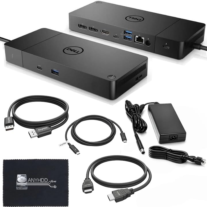 Dell WD19TBS Thunderbolt Dock Bundle - 4K Display, 1 Year Warranty, Dell Docking Station Dual Monitor with 180W Adapter, Anyhdd HDMI, DisplayPort, Thunderbolt Cable - Laptop & Computer Docking Station