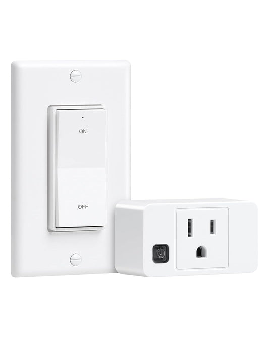 Remote Control Outlet, Decorator Rocker Wall Switch, 200FT Long Range Wireless Light Switch, Mini Remote Outlet Plug, 15A/1875W High-Power for Lamps, Lights, Household Appliances, ETL Listed