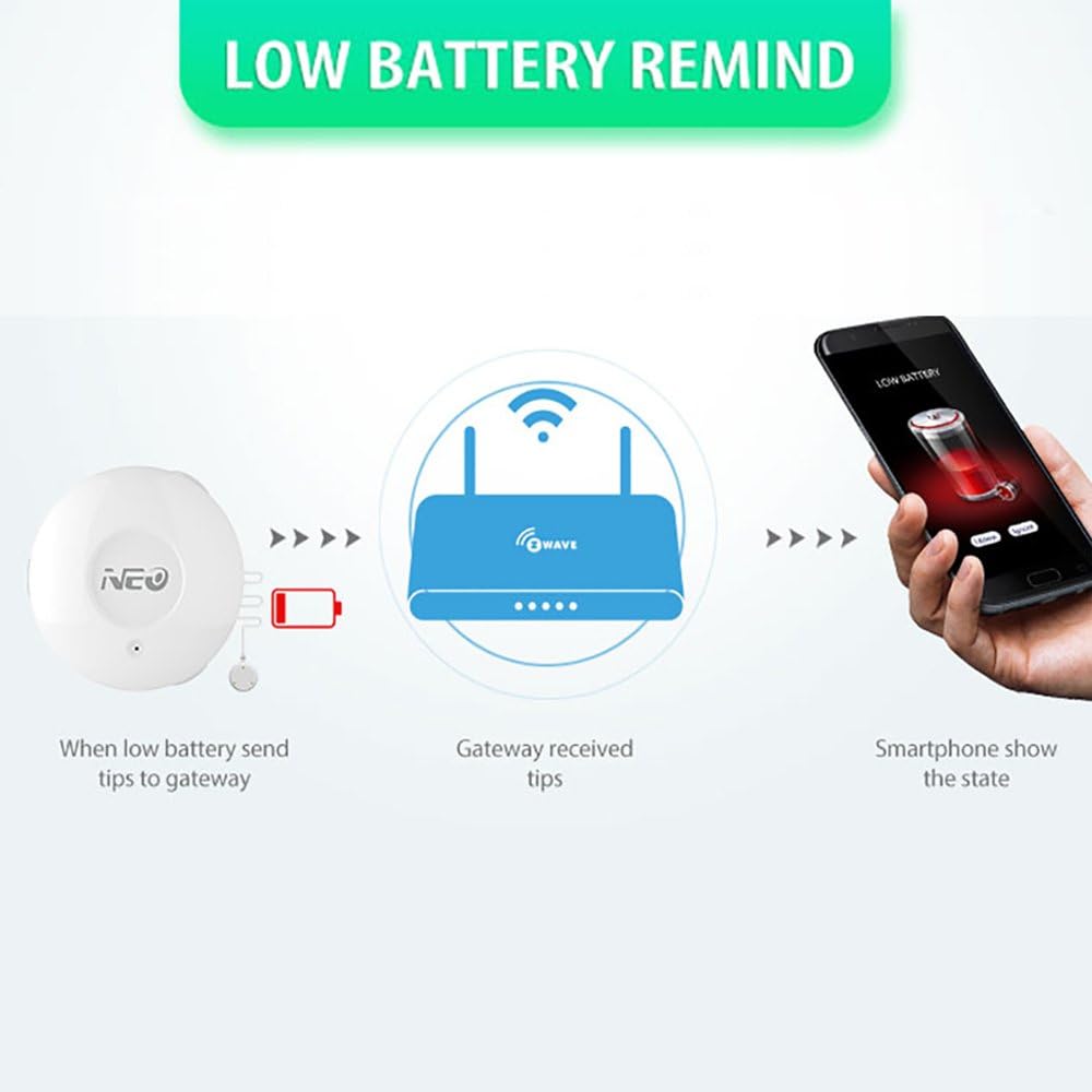 NEO Z-Wave Plus 700s Water Leak Sensor, Smart Water Detector for Home Security, Instant Alerts & App Notification, Requires Z-Wave Hub (Work with Home Assistant & Hubitat) with Long Range Probe