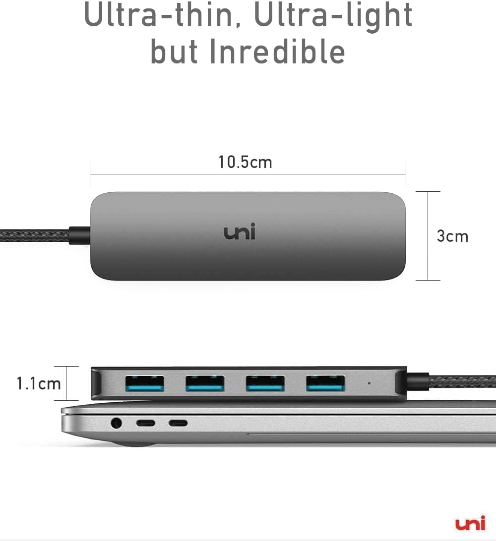uni USB C to USB Hub Multiport Adapter, Aluminum 4 Ports USB C Splitter