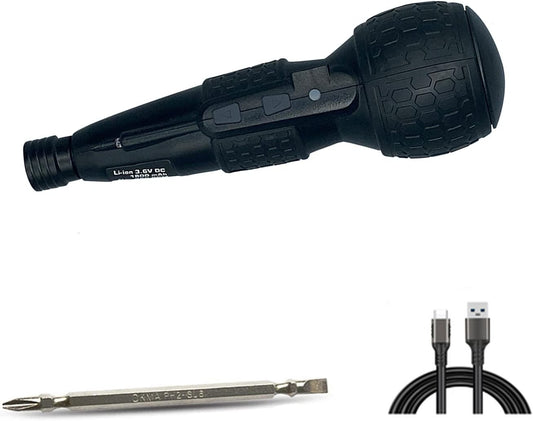 3.6V Cordless Electric Screwdriver USB-C Rechargeable LED Kit BLK | Compact 3.6V cordless screwdriver with USB-C fast charging, LED light, and 2-in-1 manual/electric mode for home repairs