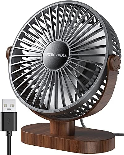 SWEETFULL Small USB Desk Fan, Desktop Table Fan, Quiet Office Mini - Black | 6.5" Personal Fan; 3 Speeds; 360° Adjustable; 25dB; 10oz; USB Powered; Stable Base; Easy Cleaning-Home & Cooling; Retro Decor