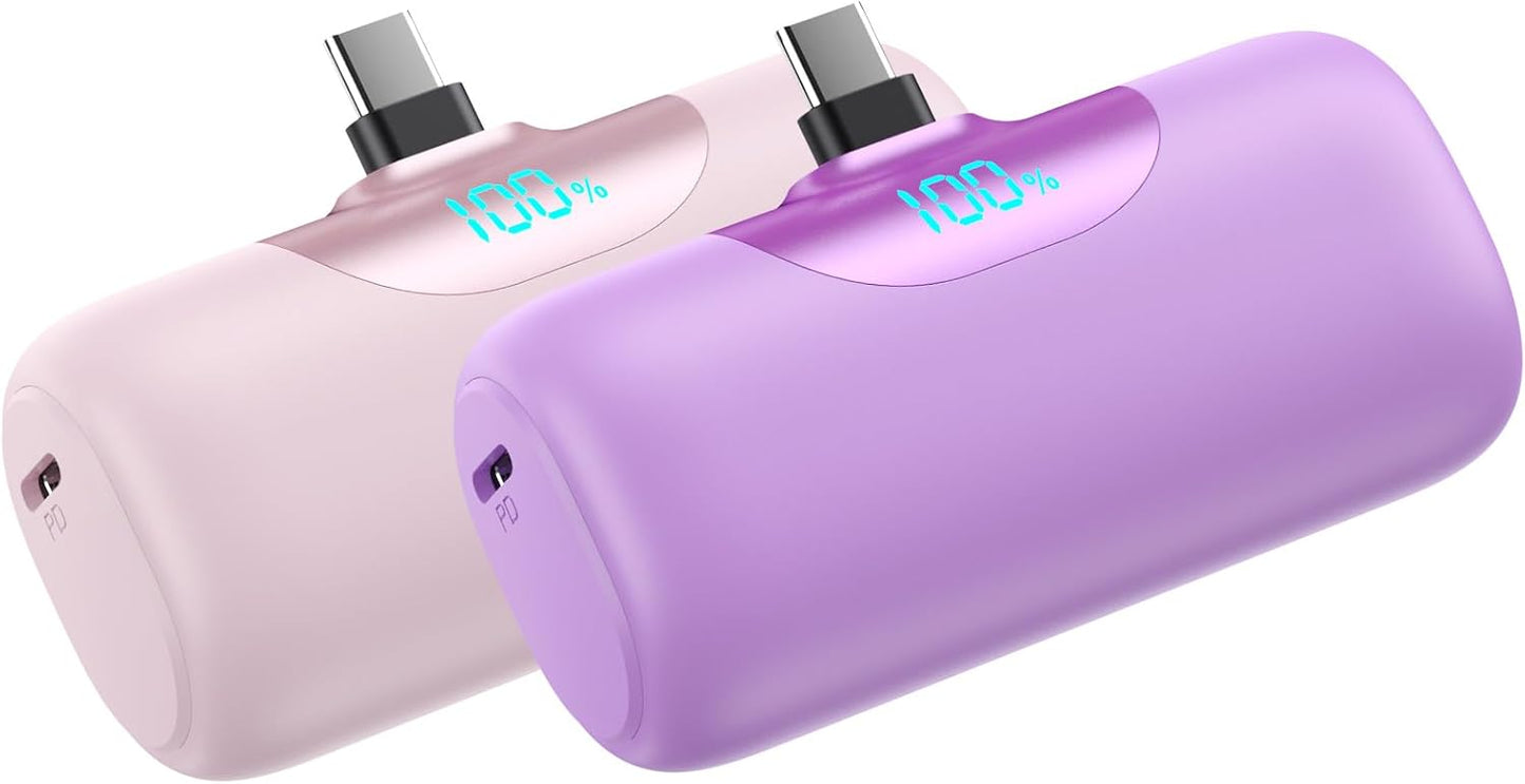[2-Pack]Mini Portable Charger for iPhone 17/16, 5500mAh LCD Display USB C Power Bank,Fast Phone Charging Travel Pocket Size Battery Pack for iPhone 17/17 Pro/17 Pro Max/Air/16/15 Series,Android,etc