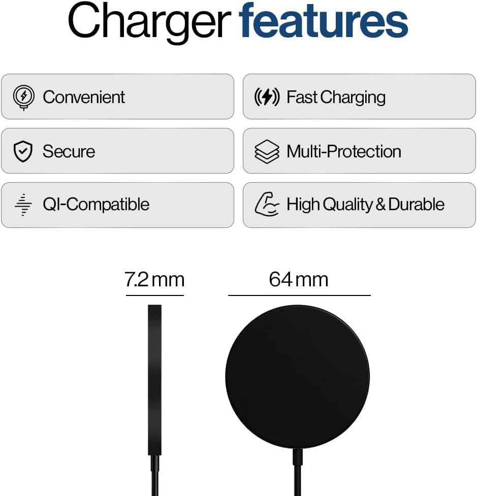 SPOTMINDERS Wireless Charger for iPhone, AirPods, Tracking Card 15W Flat Fast Charging Pad QI Compatible with Samsung, Android, Apple - Magsafe, Non-Slip Surface, Advanced Cooling - No AC Adapter