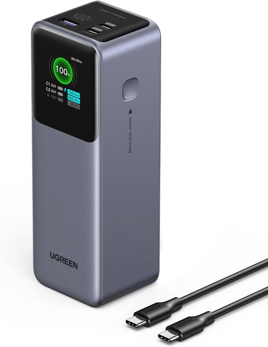 UGREEN Nexode 25000mAh 200W PD 3.1 TFT 3-Port Power Bank | TFT smart display, 90Wh, PD 3.1 fast for laptops. Supports MacBook Pro/Air, Dell, iPhone 17