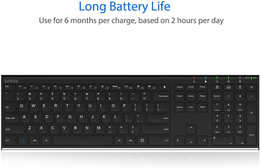 Arteck 2.4G USB Wireless Keyboard Full Size Keyboard for Computer/PC/Laptop