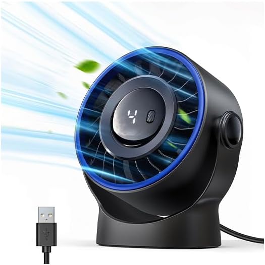 SWEETFULL USB Small Desk Fan - 5 Inch Mini Personal Desktop Fan, 4 Speeds Cooling Strong Airflow, 360° Adjustable Tilt, Quiet Portable Table Fans for Bedroom, Home, Office, Travel & Cruise, Black