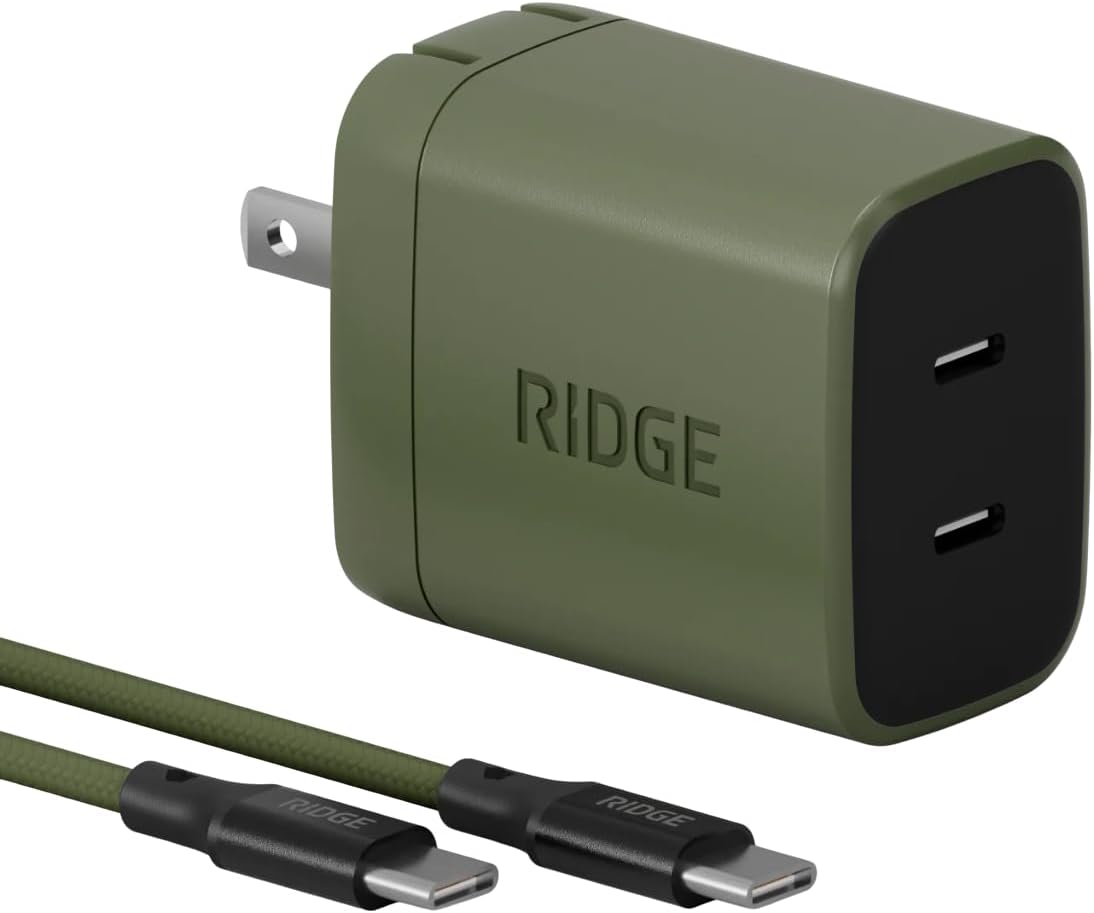 Ridge 45W Wall Charger Set, Dual USB-C Ports, Laptop-Grade Power with Complete Cable Kit Included - Basecamp Orange