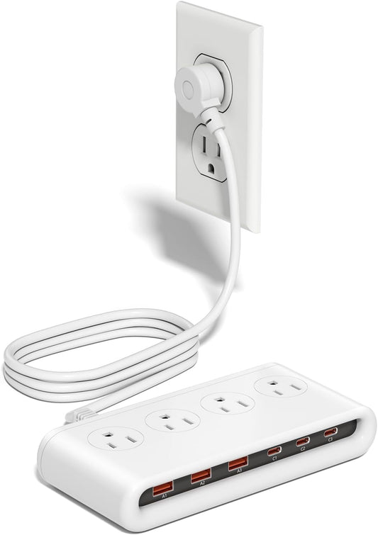 10-in-1 USB Charging Station with PD 20W Fast Charging, Surge Protector 6 USB Ports 4 AC Outlets 5ft Travel Power Strip with USB Ports Extension Cord for Home/Office/Travelling