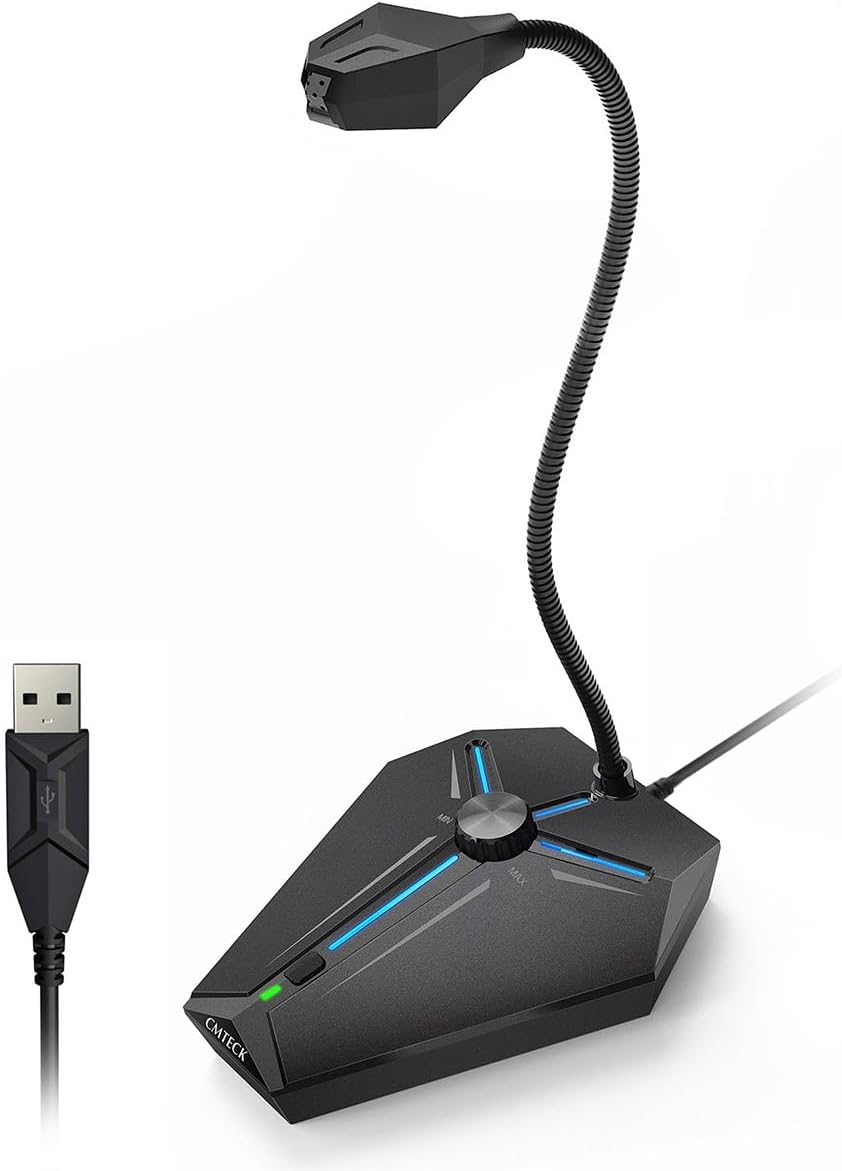CMTECK USB Computer Microphone, Plug-and-Play, Studio-Quality for PC,Laptop | One-touch mute with LED indicator, noise-cancelling, 360° adjustable extra-long gooseneck desktop Mic. Works with Windows/Mac