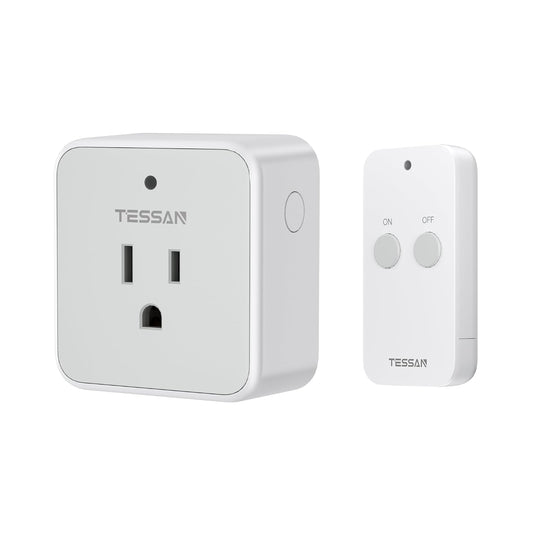 TESSAN Remote Control Outlet, 1 Remote + 1 Outlet | Wireless Light Switch, On Off Switch Plug, 100ft RF Range, 15A/1875W