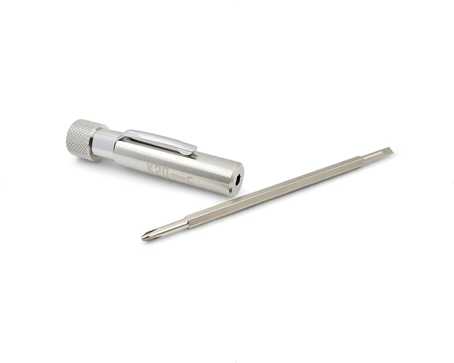 Pocket Screwdriver with Clip and Magnet - Phillips and Slotted-Flat Head - Small Tool with Magnetic Tip (Stainless Steel)
