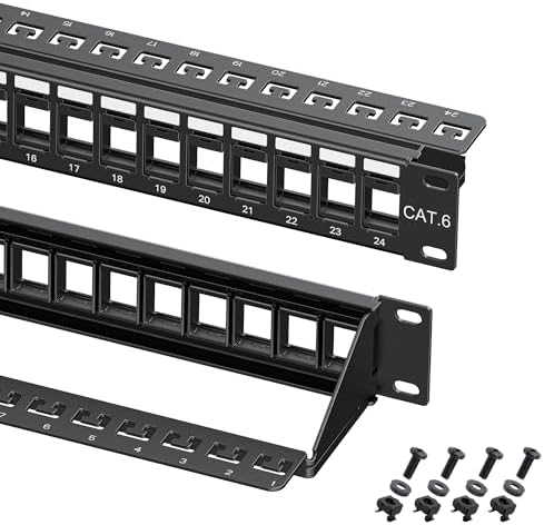 Cable Matters 1U 24 Port Keystone Patch Panel with Cable Management | With Support Bar, Rackmount or Wall Mount, 19-Inch Black Patch Panel for Keystone Jacks