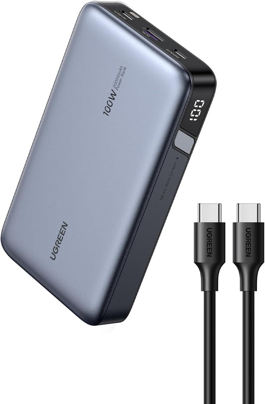 UGREEN Nexode 100W 20000mAh Power Bank, PD Fast for MacBook | Digital display, PD 3.0, 3-port fast charging. Charges iPhone 60% in 30min. Compatible with iPad, Galaxy.