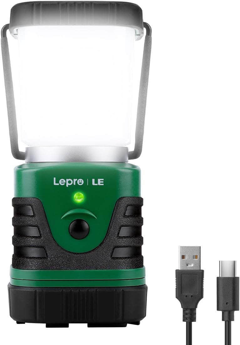 Lepro 1000LM LED Camping Lantern Rechargeable, 4400mAh, 4 Light Modes | Tent Light, Camping Essentials, Waterproof Lantern Flashlight for Camping, Emergency Light, Power Outages, USB Cable Included