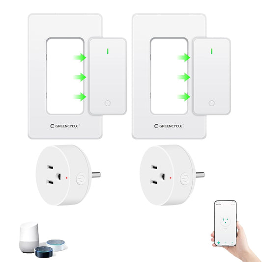 Greencycle Smart Plug with Wireless Wall Switch 2 Sets,No Wiring