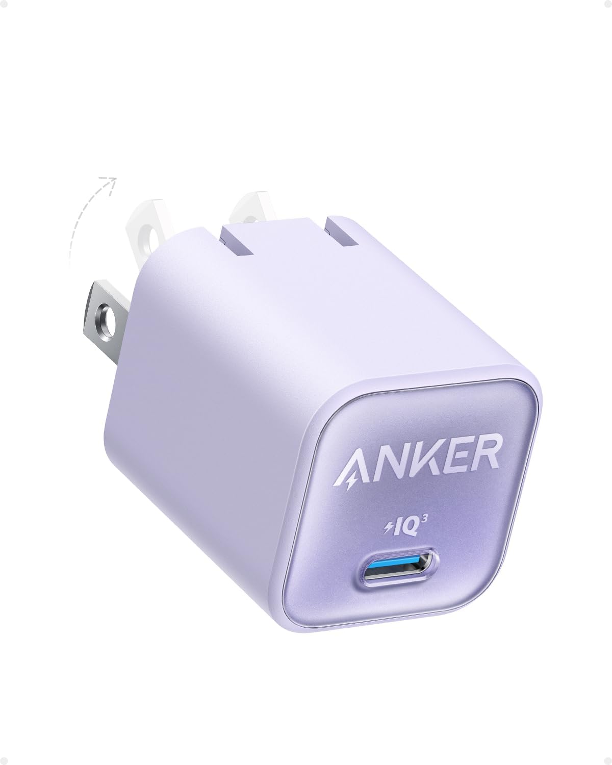 Anker Nano Phone Charger, 30W Portble and Foldable USB C GaN Charger | For iPhone 17/17 Plus/17 Pro Max/16/16 Plus/16 Pro Max/15 Pro Max, Galaxy, iPad, and MagSafe-Compatible Accessories