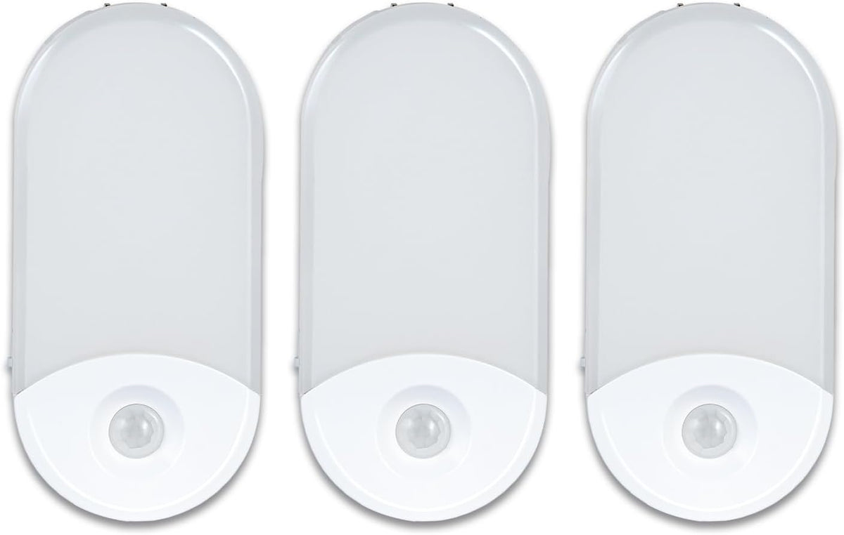 Camelion 4-in-1 Power Failure Night Light,Flashlight,Motion Sensing, 3-Pack | Rechargeable LED Plug-In Light,Battery Backup for Emergency & Power Outages,Dusk-to-Dawn Auto On, ETL Safety Certified