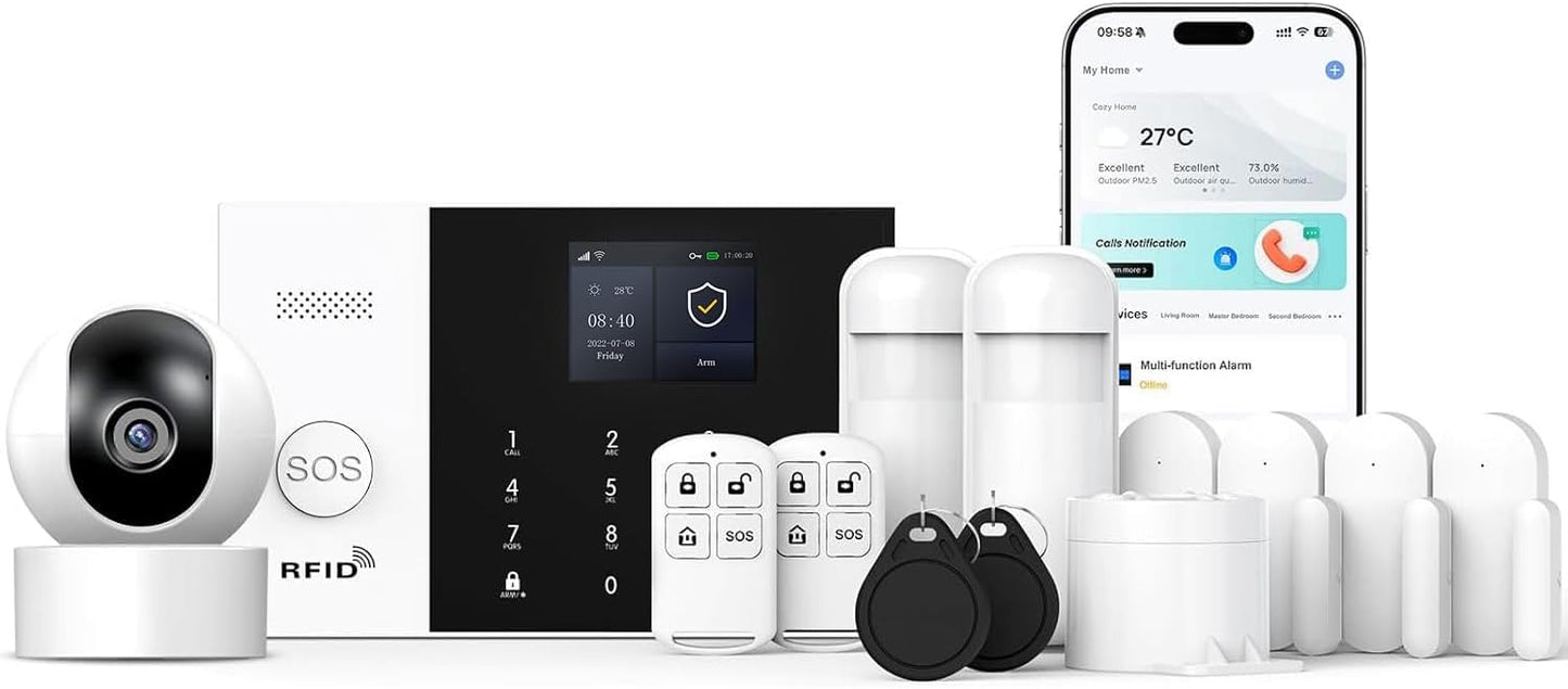 LWOHSI Wireless Alarm System,DIY 4G/WiFi Home Security Systems,Phone APP Alert,Door/Window and Motion Sensors,120 dB Siren,SOS Emergency Button,Compatible with Alexa and Google,No Contract Fee