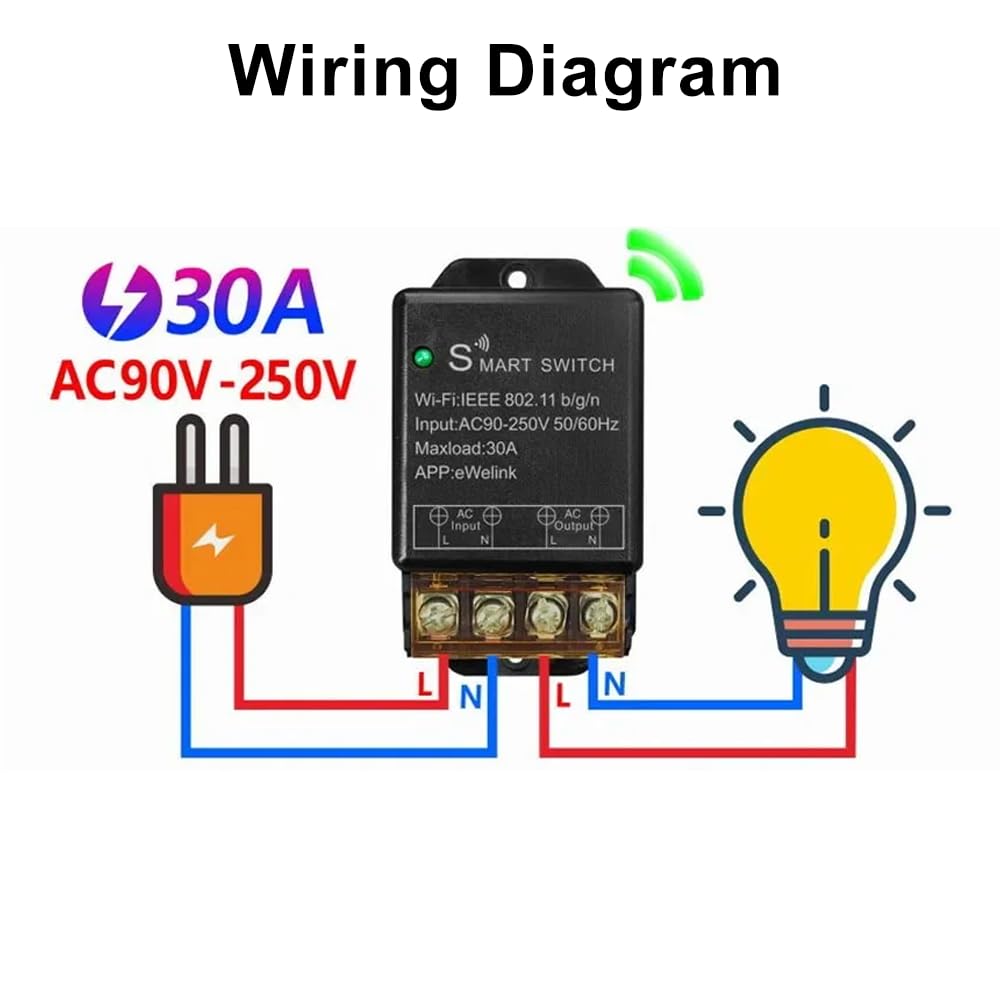 Ewelink 30A Hight Power WiFi Smart Switch 110V/120V/240V, APP Remote with Timer, Wireless DIY Mode for Home Automation, Compatible with Alexa & Google Home