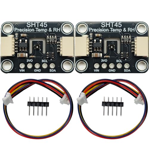 2PCS SHT45 PTFE Membrane Precision Temperature Humidity Sensor Module, 0.1°C Precision, I2C Interface,Temp/RH, Breakout Board for Arduino ESP32