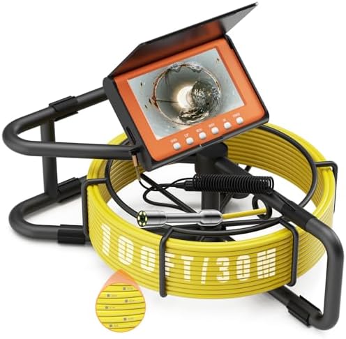 Sewer Camera 100FT, 5'' HD 1080P w/DVR-32GB Pipe Inspection Camera 5000mAh | Drain Camera IP68 Waterproof Snake Plumbing Tool with Lights 100FT Marked Cable Borescope with Lights 6 LED Plumbing Cameras