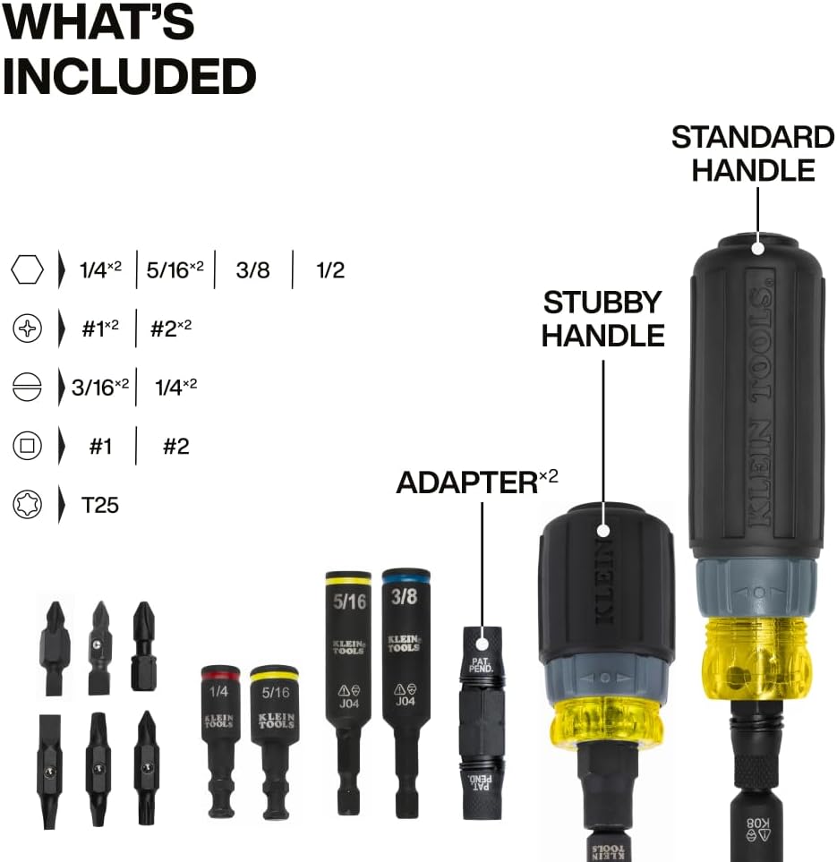 Klein Tools 80191 KNECT (S) Impact-Rated Multi-Bit Screwdriver Set, 11-in-1 and 7-in-1 Ratcheting Drivers with Phillips, Slotted, Square, Torx Tips, Nut Drivers, and Stubby