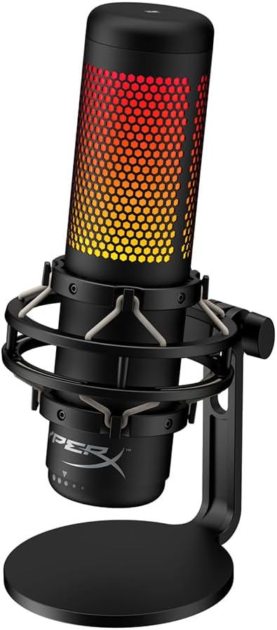HyperX QuadCast S Condenser Microphone - Customizable RGB Touch-to-Mute, Anti-Vibration, Pop Filter, 4 Polar Patterns, USB, for Streaming and Content Creation, Black (4P5P7AA)